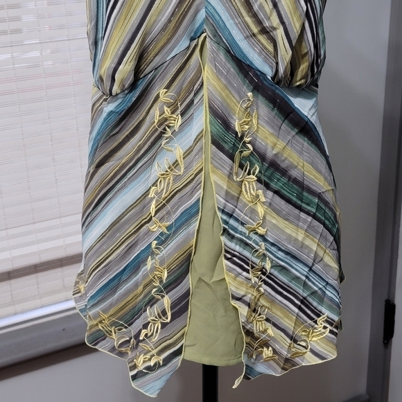 Lane Bryant Embroidered Split Double Chiffon Babydoll Cami - Green / Blue - Picture 3 of 8